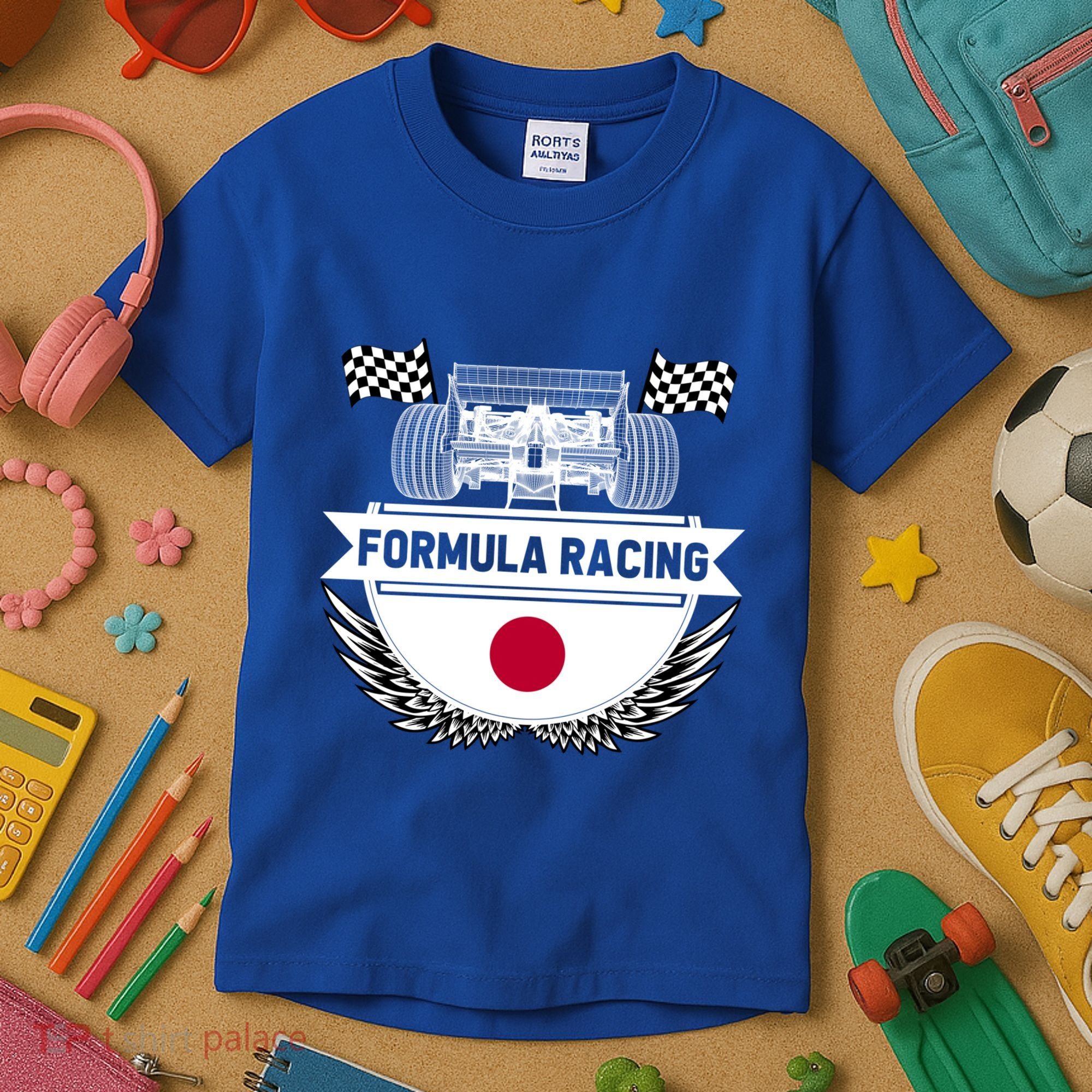 Japanese Auto Race Japan Flag Formula Racing Car Blueprint Gift Kids T-Shirt