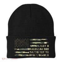 Just A Regular Dad Trying Not To Raise Liberals Camouflage Beanie thumb 0