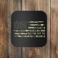 Just A Regular Dad Trying Not To Raise Liberals Camouflage Coaster thumb 0