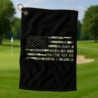 Just A Regular Dad Trying Not To Raise Liberals Camouflage Golf Towel thumb 1
