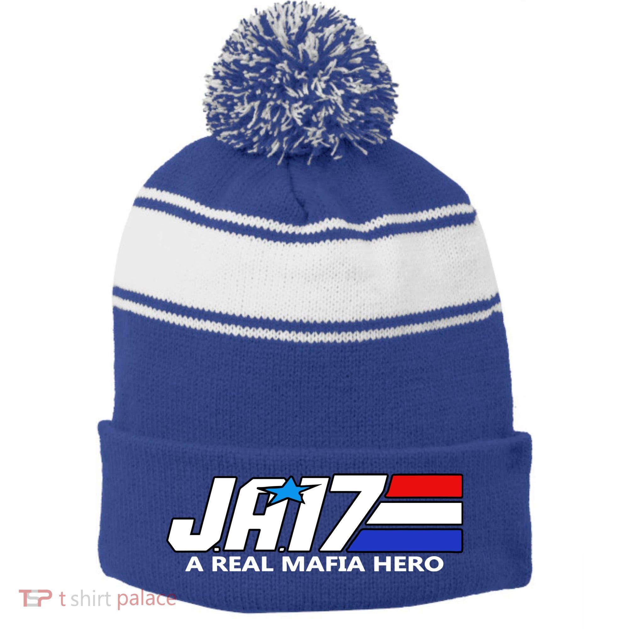 Ja17 A Real Mafia Hero Stripe Pom Pom Beanie