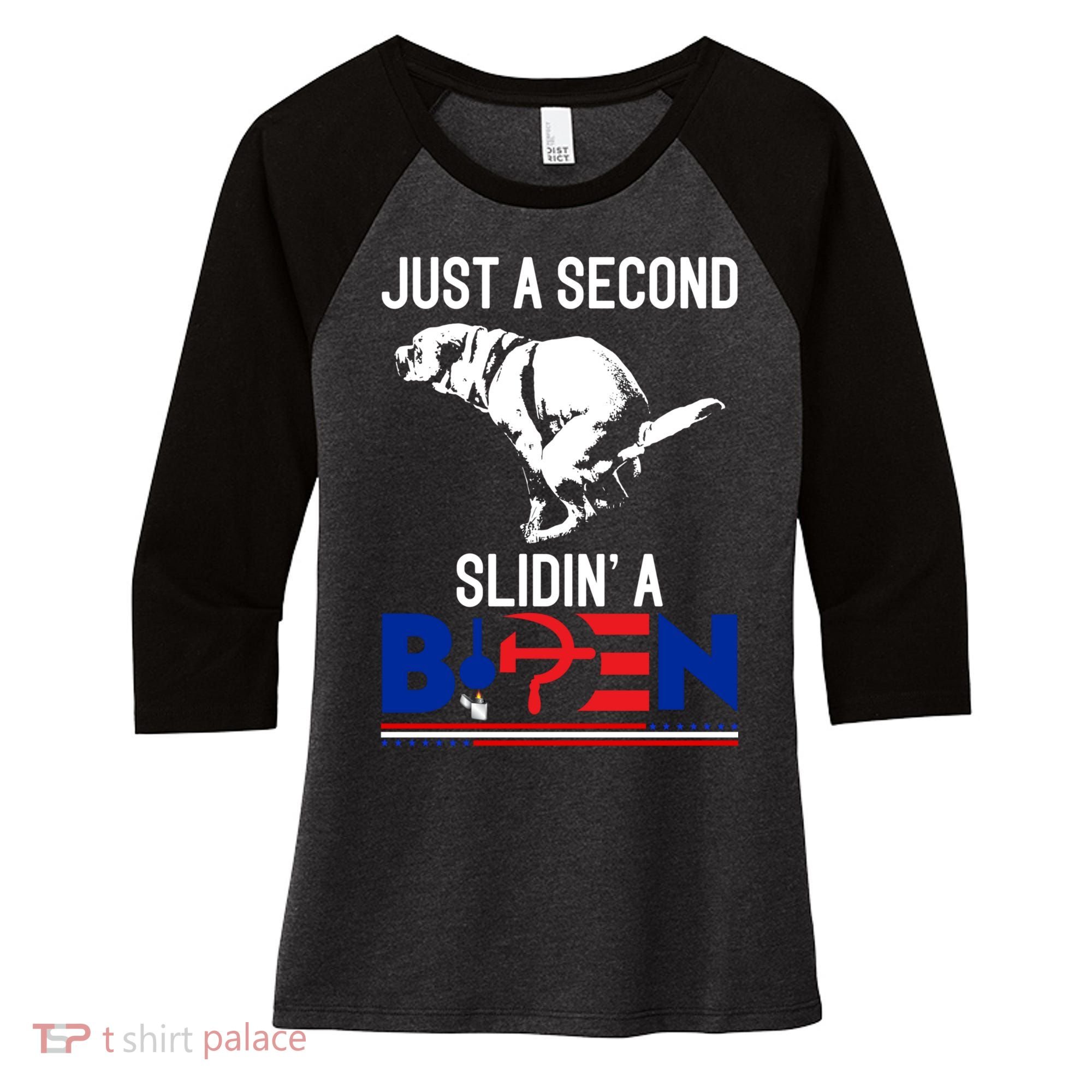 Just A Second Slidin' A Biden Women's Tri-Blend 3/4-Sleeve Raglan Shirt