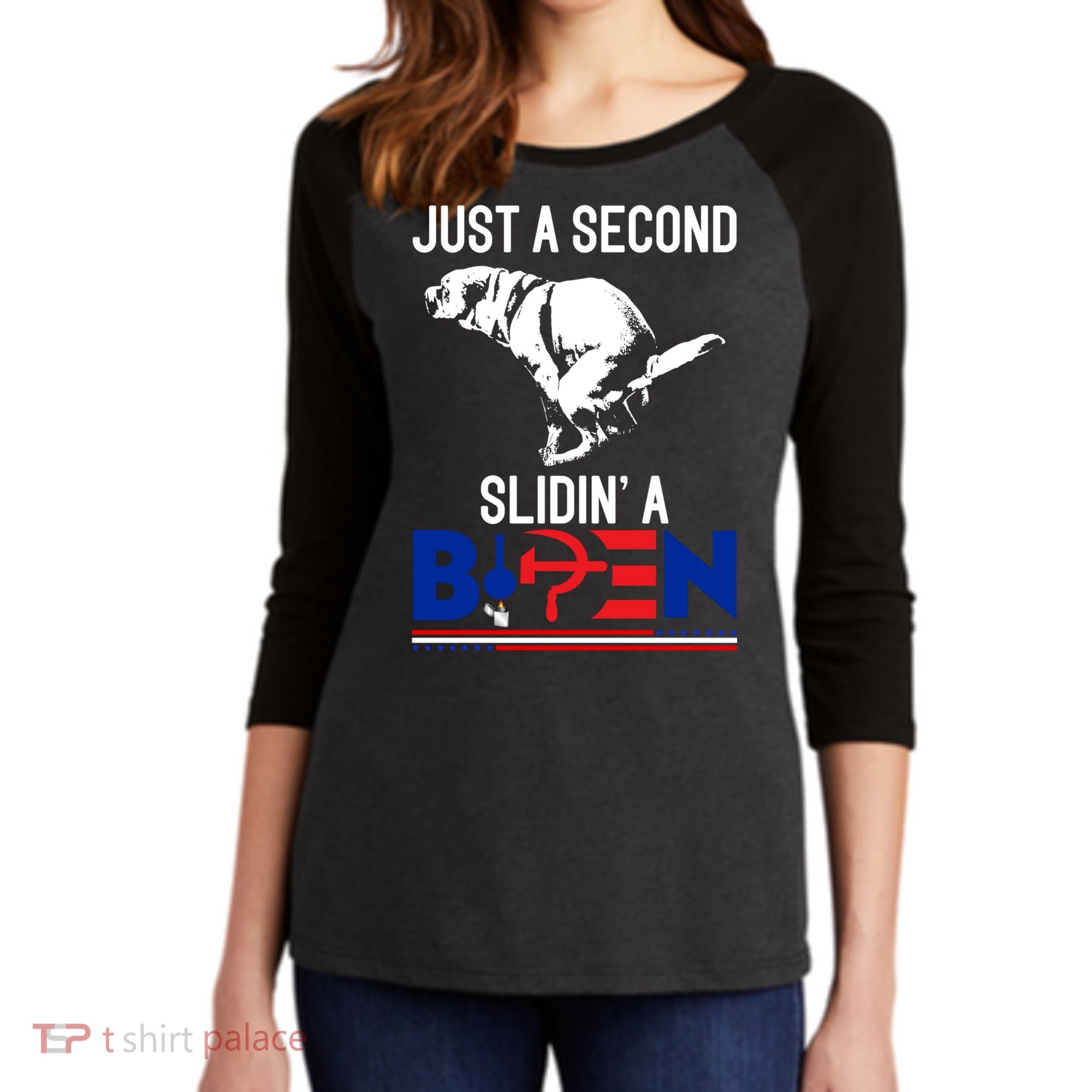 Just A Second Slidin' A Biden Women's Tri-Blend 3/4-Sleeve Raglan Shirt