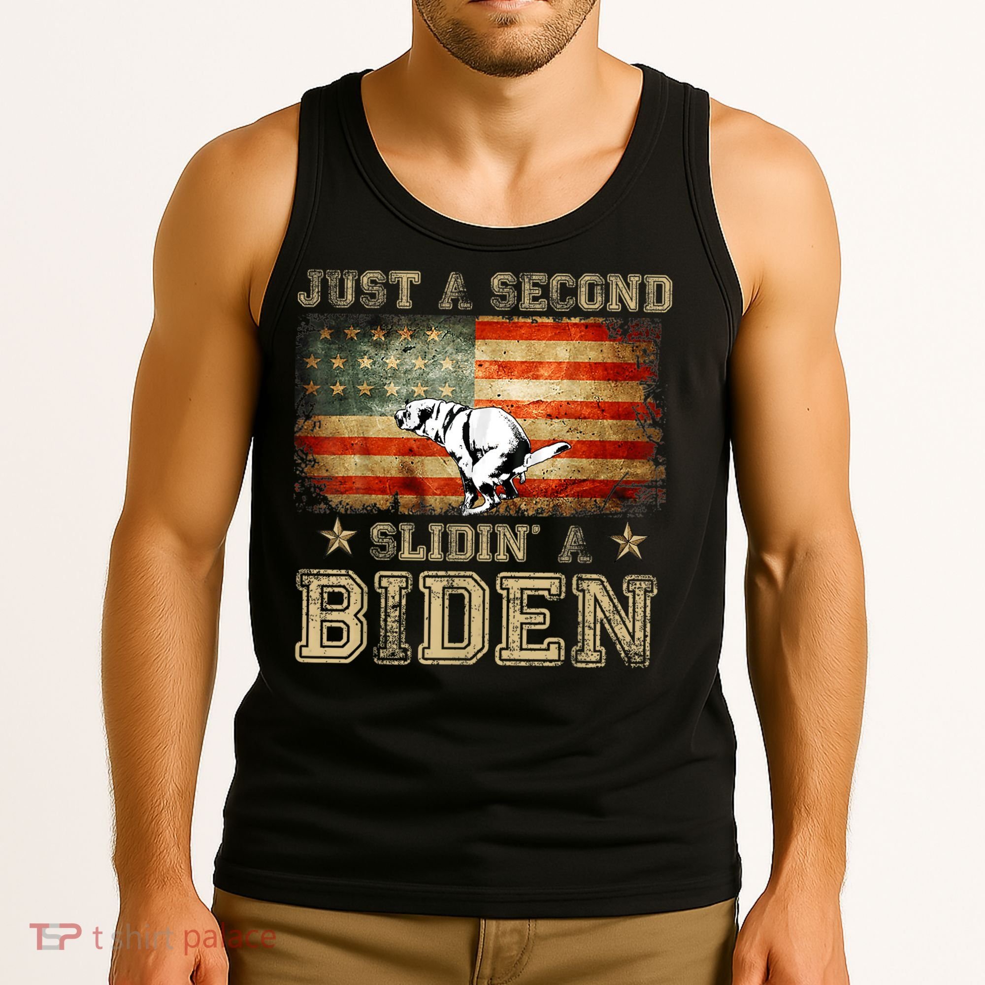 Just A Second Slidin’ A Biden – Funny Political Anti Biden Tank Top