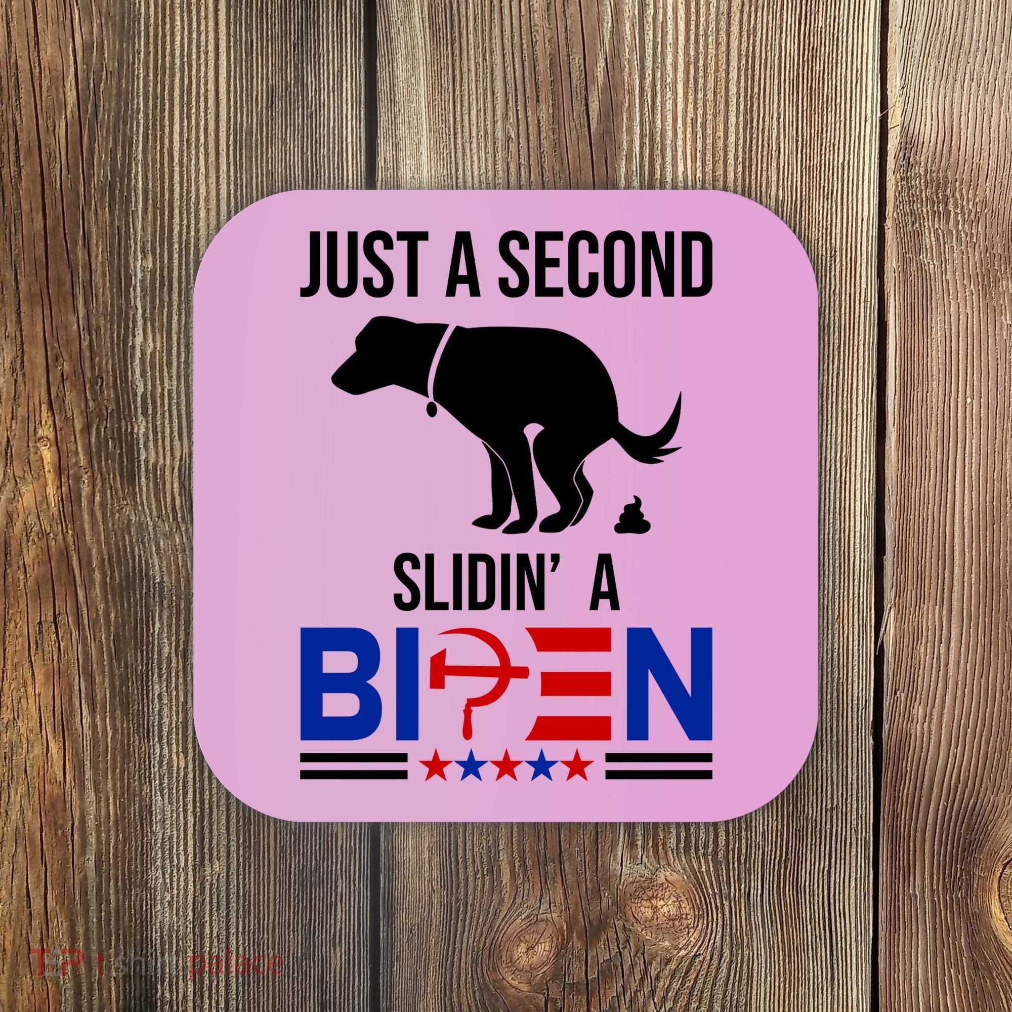 Just A Second Slidin A Biden Funny Dog Coaster