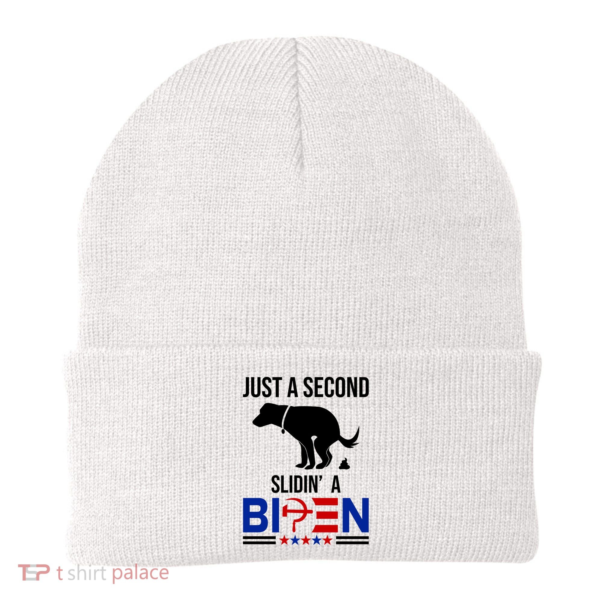Just A Second Slidin A Biden Funny Dog Beanie