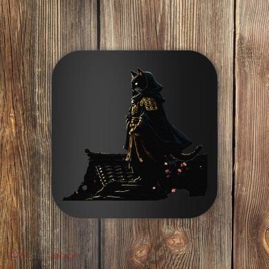 Japanese Anime Samurai Cat Ninja Cat Tattoo Cute Retro Coaster