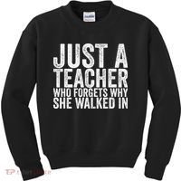 Just A Teacher Who Forgets Why She Walked In Kids Sweatshirt thumb 0