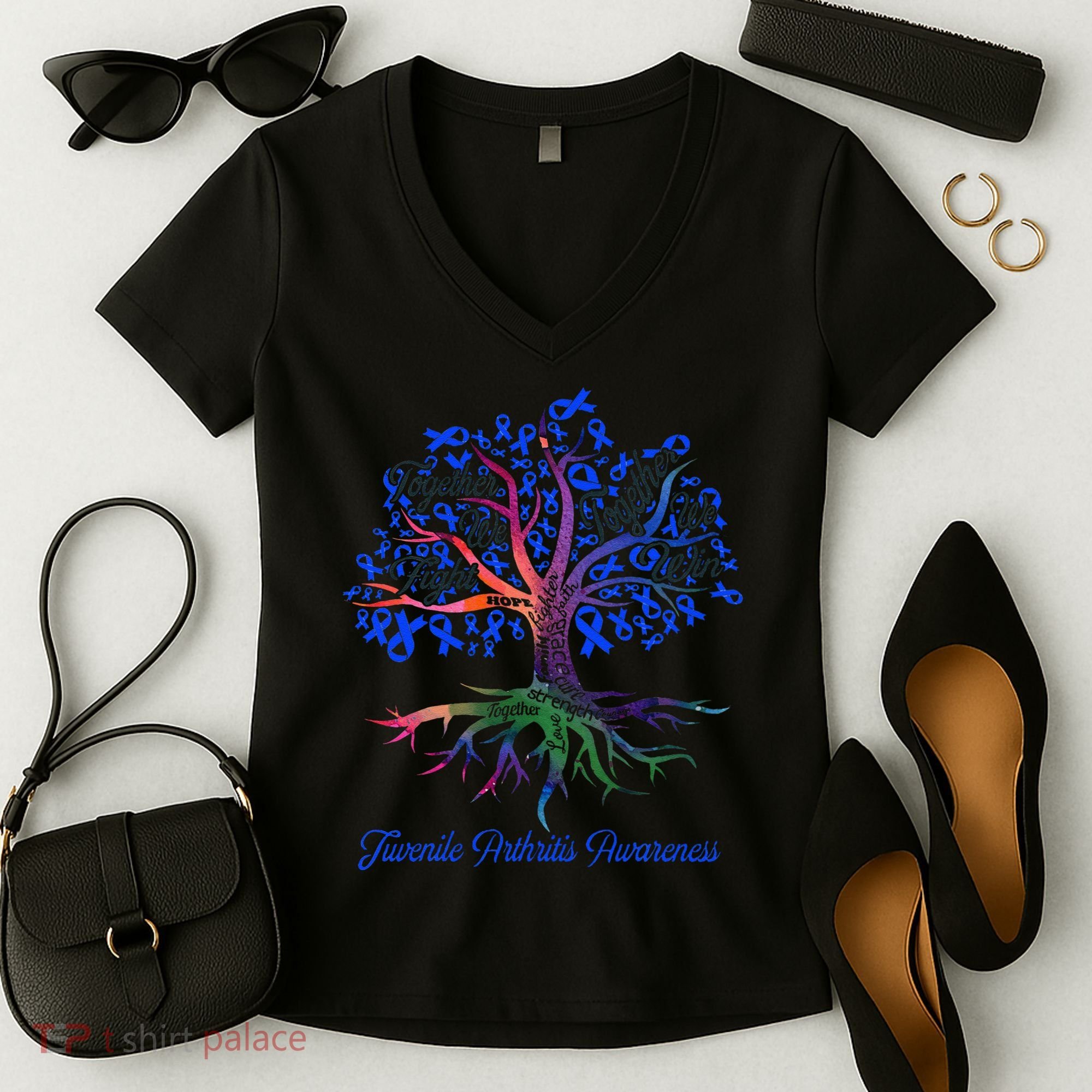 Juvenile Arthritis Together We Fight Together We Win Women's V-Neck T-Shirt