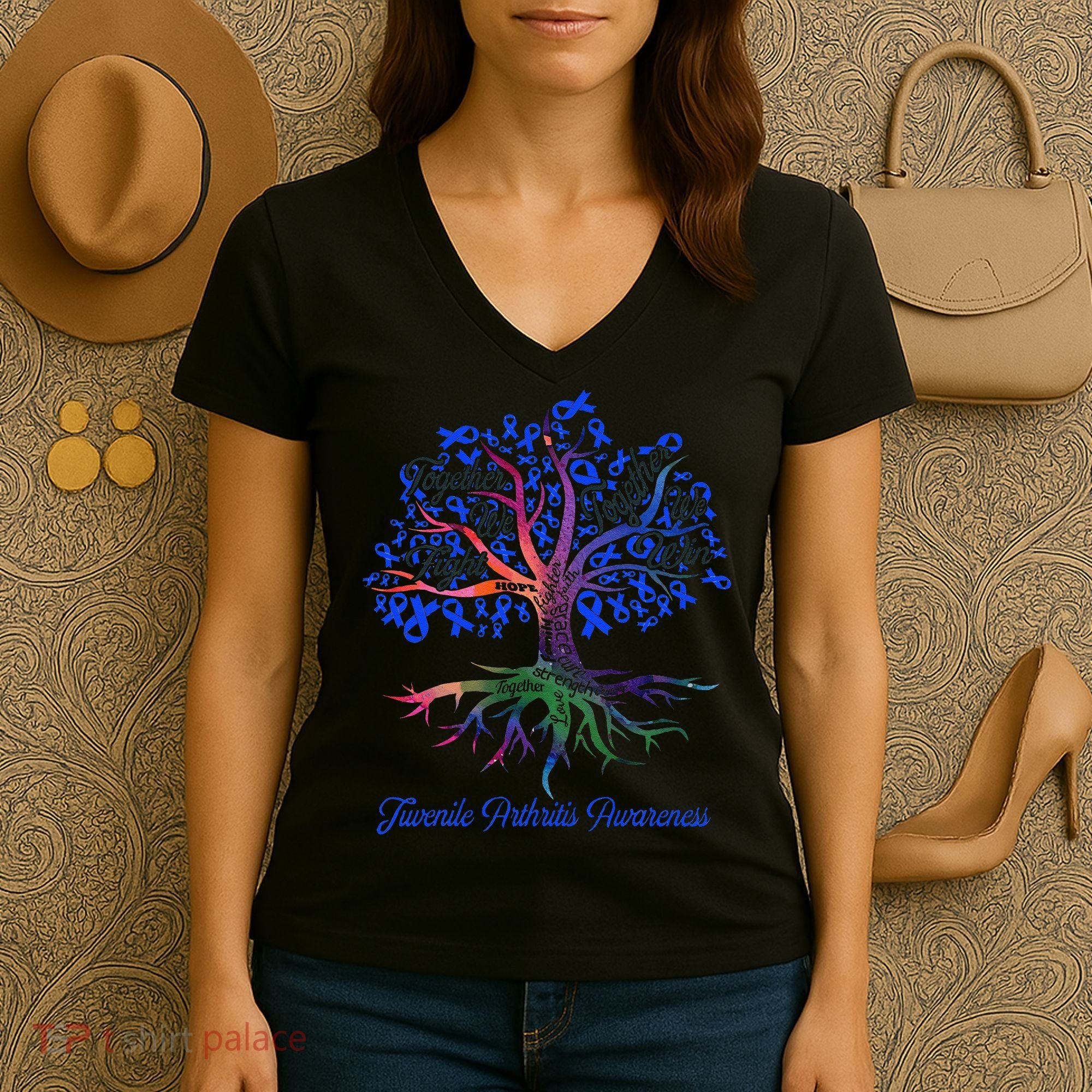 Juvenile Arthritis Together We Fight Together We Win Women's V-Neck T-Shirt
