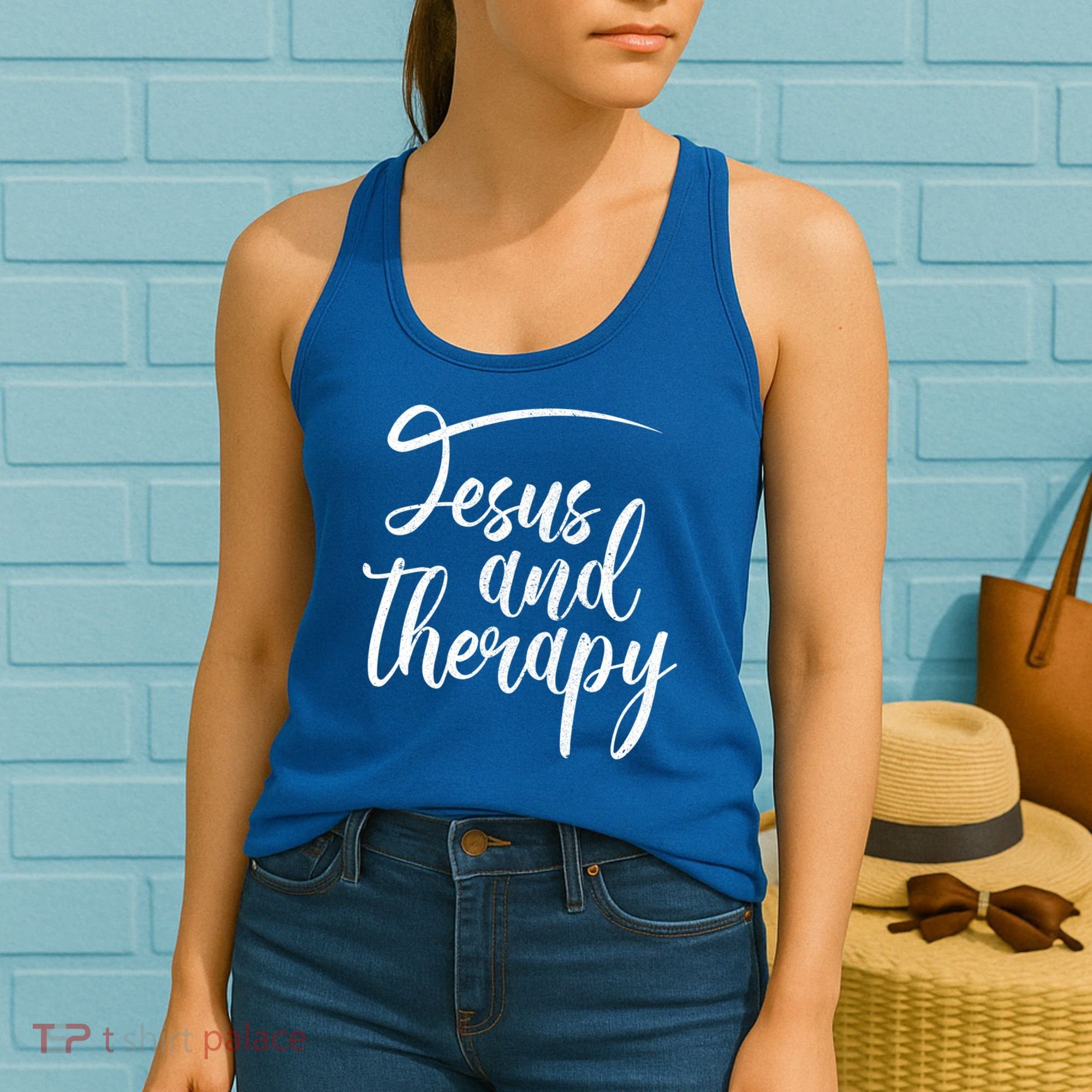 Jesus And Therapy Religious Christian Humor Funny Gift Women's Tank Top