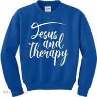Jesus And Therapy Religious Christian Humor Funny Gift Kids Sweatshirt thumb 0