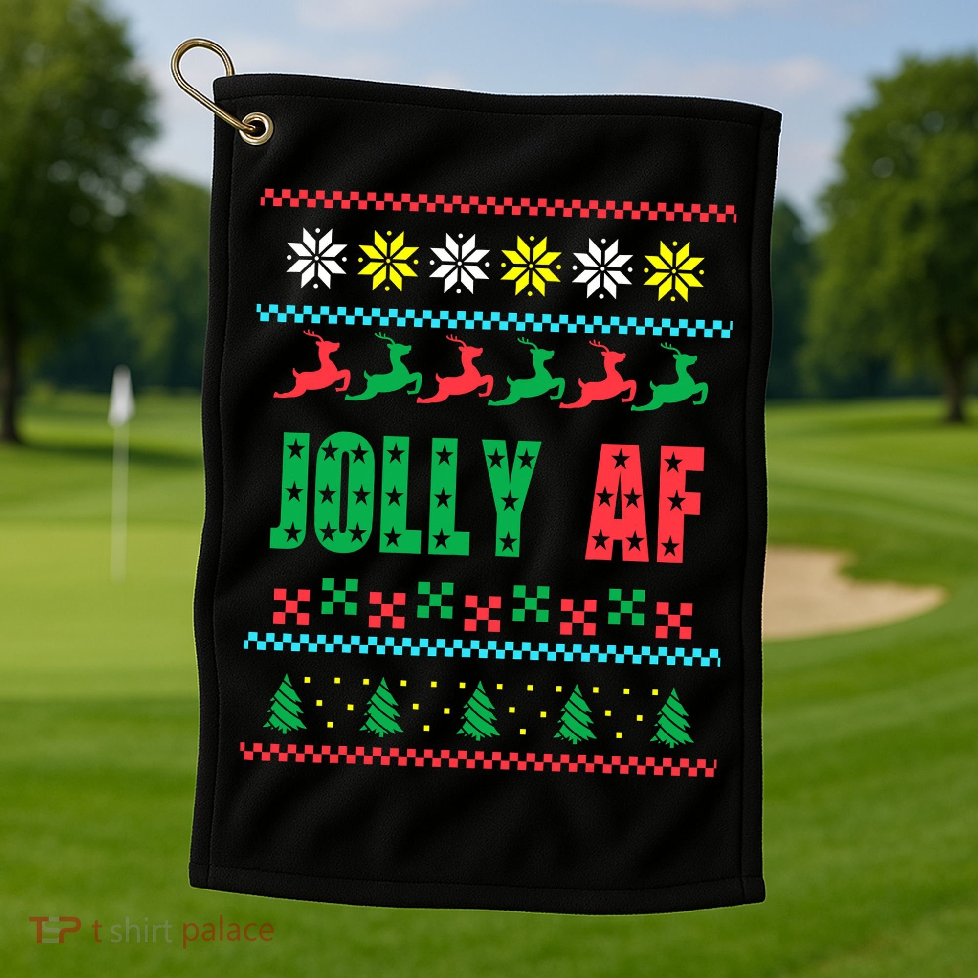 Jolly AF Ugly Christmas Offensive Humor Golf Towel