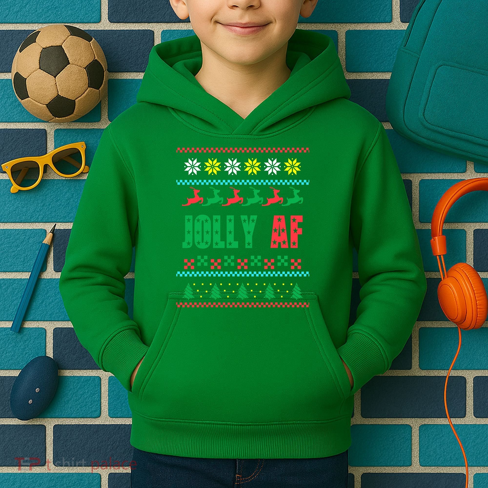 Jolly AF Ugly Christmas Offensive Humor Kids Hoodie