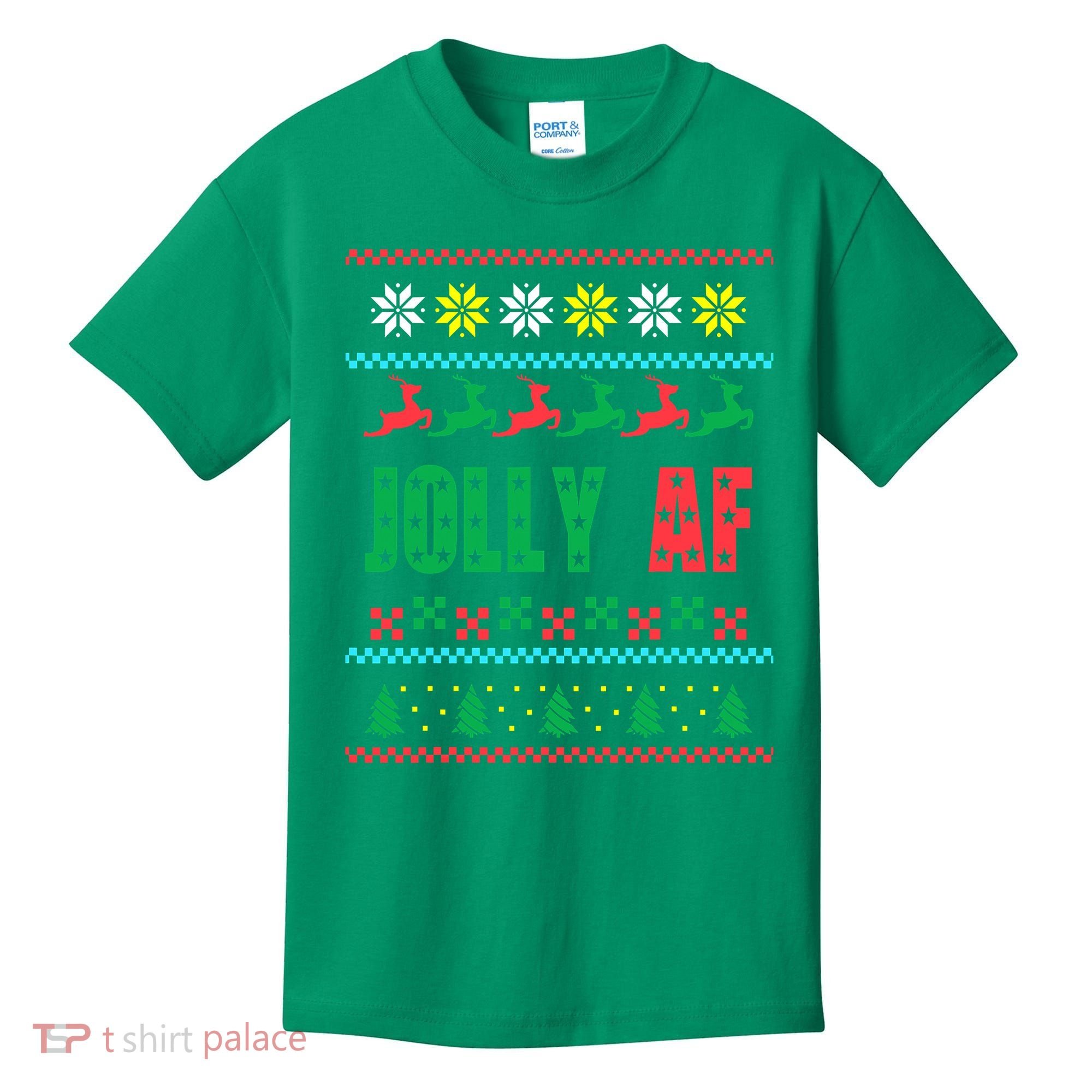 Jolly AF Ugly Christmas Offensive Humor Kids T-Shirt