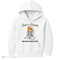 Just A Woman Who Wore Combat Boots Kids Hoodie thumb 0