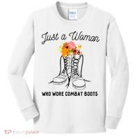 Just A Woman Who Wore Combat Boots Kids Long Sleeve Shirt thumb 0