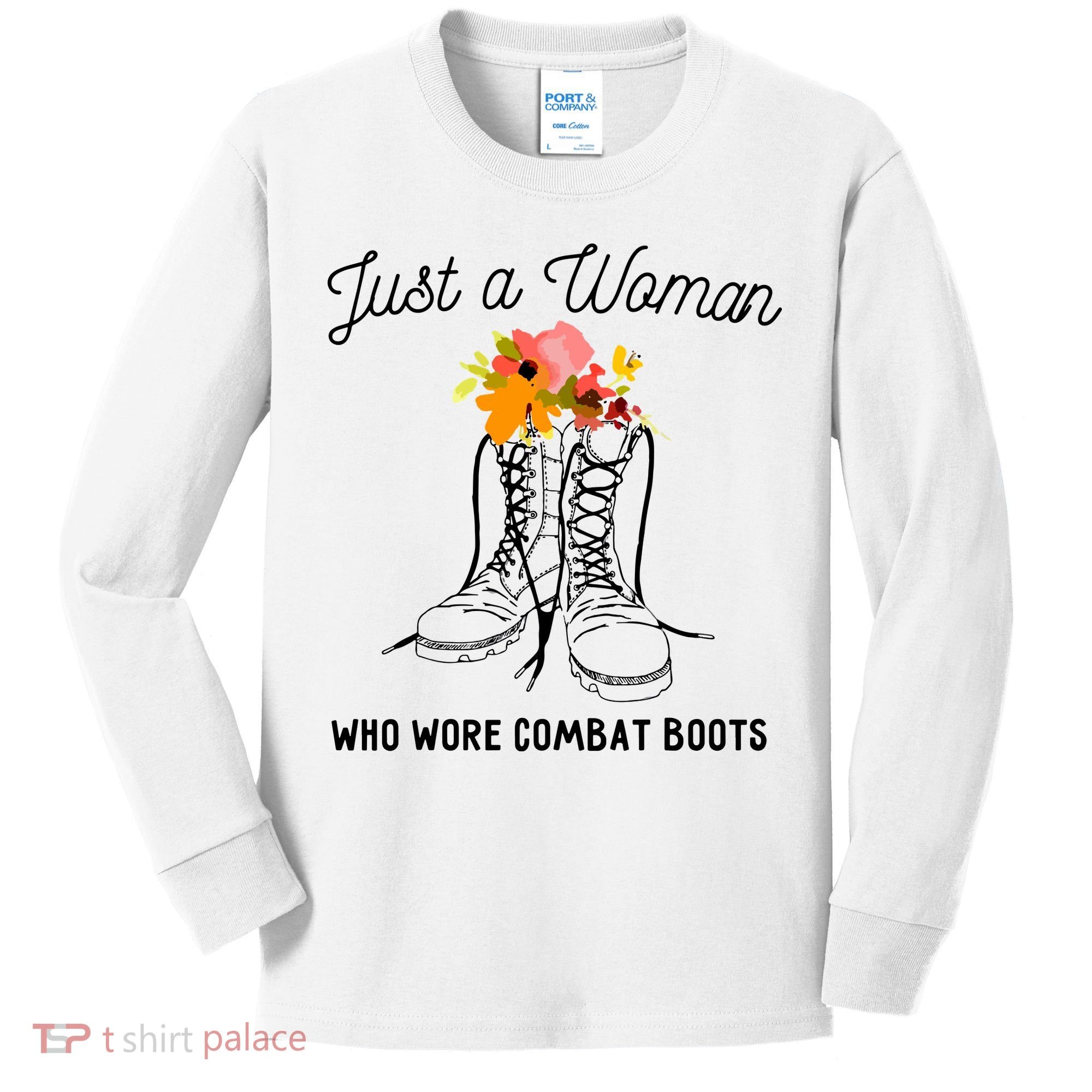 Just A Woman Who Wore Combat Boots Kids Long Sleeve Shirt