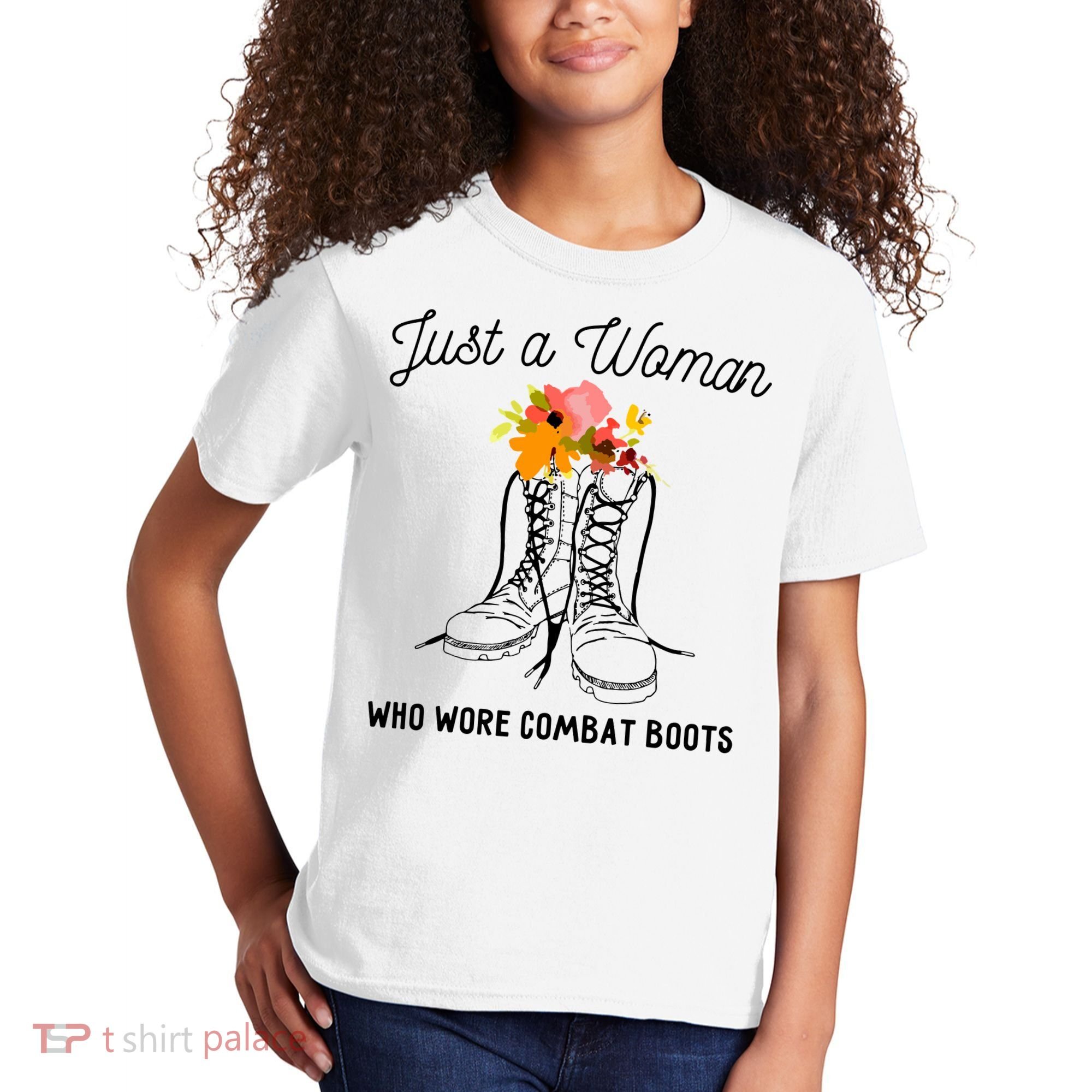 Just A Woman Who Wore Combat Boots Kids T-Shirt