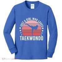 Just A Who Loves Taekwondo Gift Kids Long Sleeve Shirt thumb 0