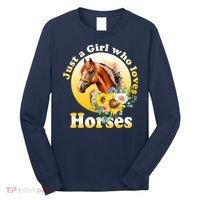 Just AGirl Who Loves Horses Sunflower Cute Gift Long Sleeve Shirt thumb 0