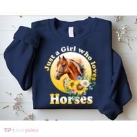 Just AGirl Who Loves Horses Sunflower Cute Gift Sweatshirt thumb 2