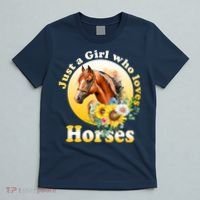 Just AGirl Who Loves Horses Sunflower Cute Gift T-Shirt thumb 5