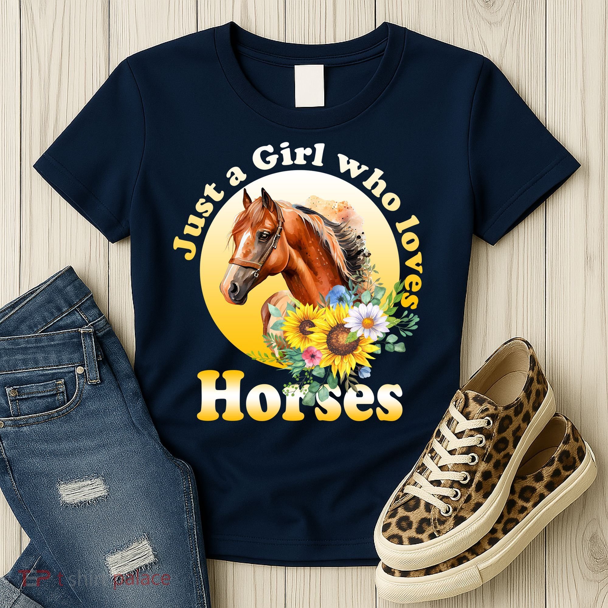 Just AGirl Who Loves Horses Sunflower Cute Gift Women's T-Shirt
