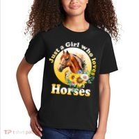 Just AGirl Who Loves Horses Sunflower Cute Gift Kids T-Shirt thumb 2