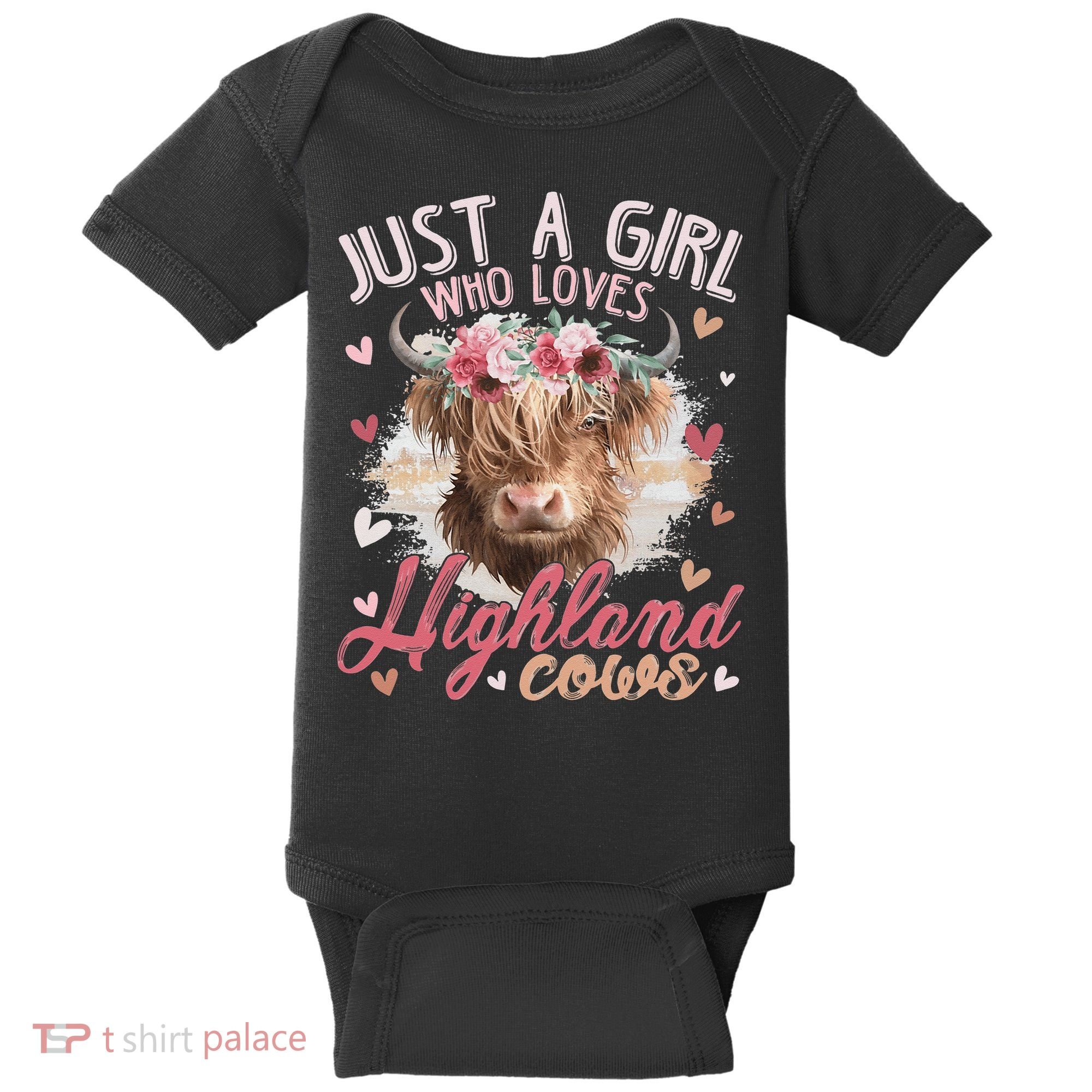 Just A Who Loves Scottish Highland Cows Baby Bodysuit