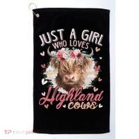 Just A Who Loves Scottish Highland Cows Golf Towel thumb 0