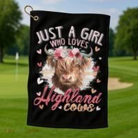 Just A Who Loves Scottish Highland Cows Golf Towel thumb 1