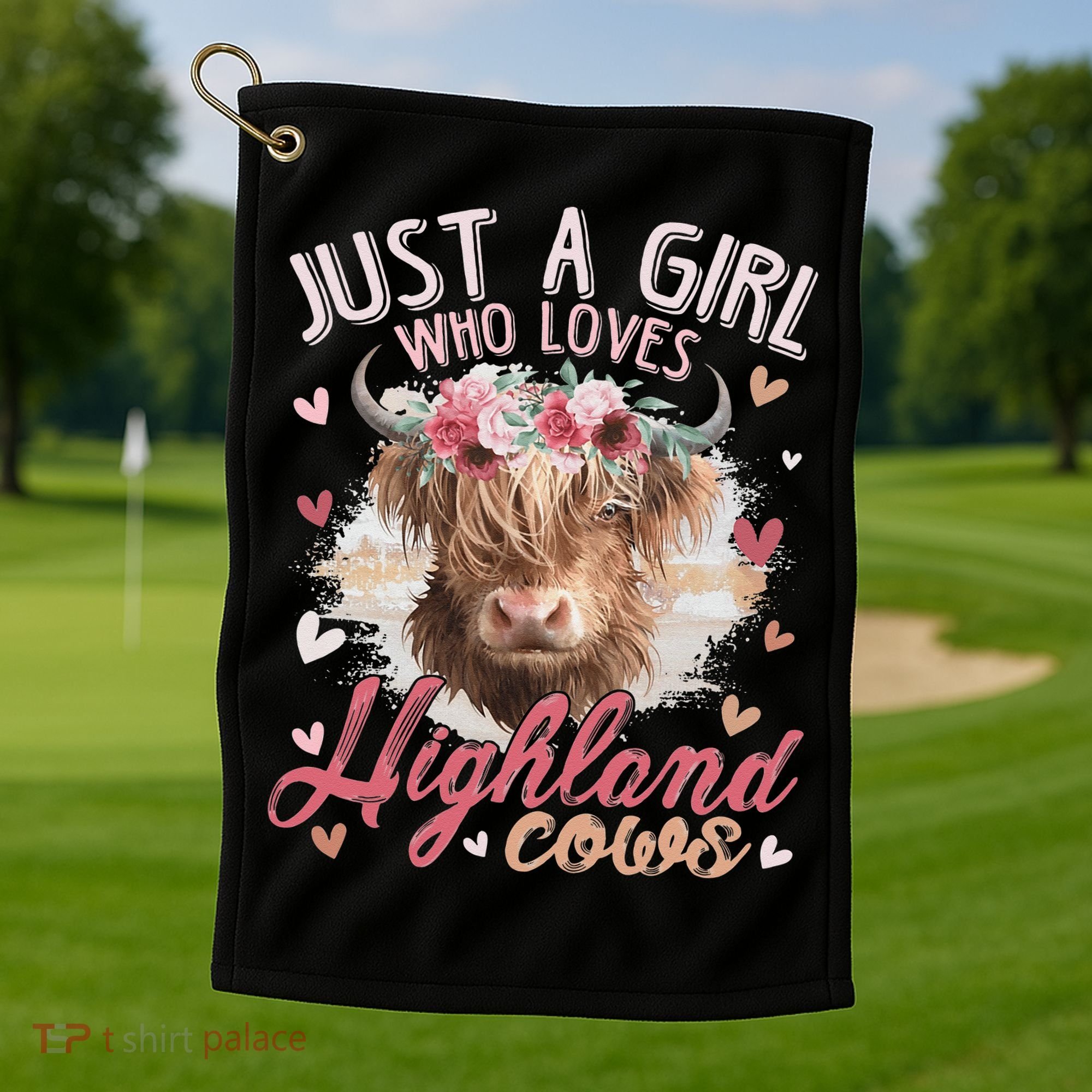 Just A Who Loves Scottish Highland Cows Golf Towel