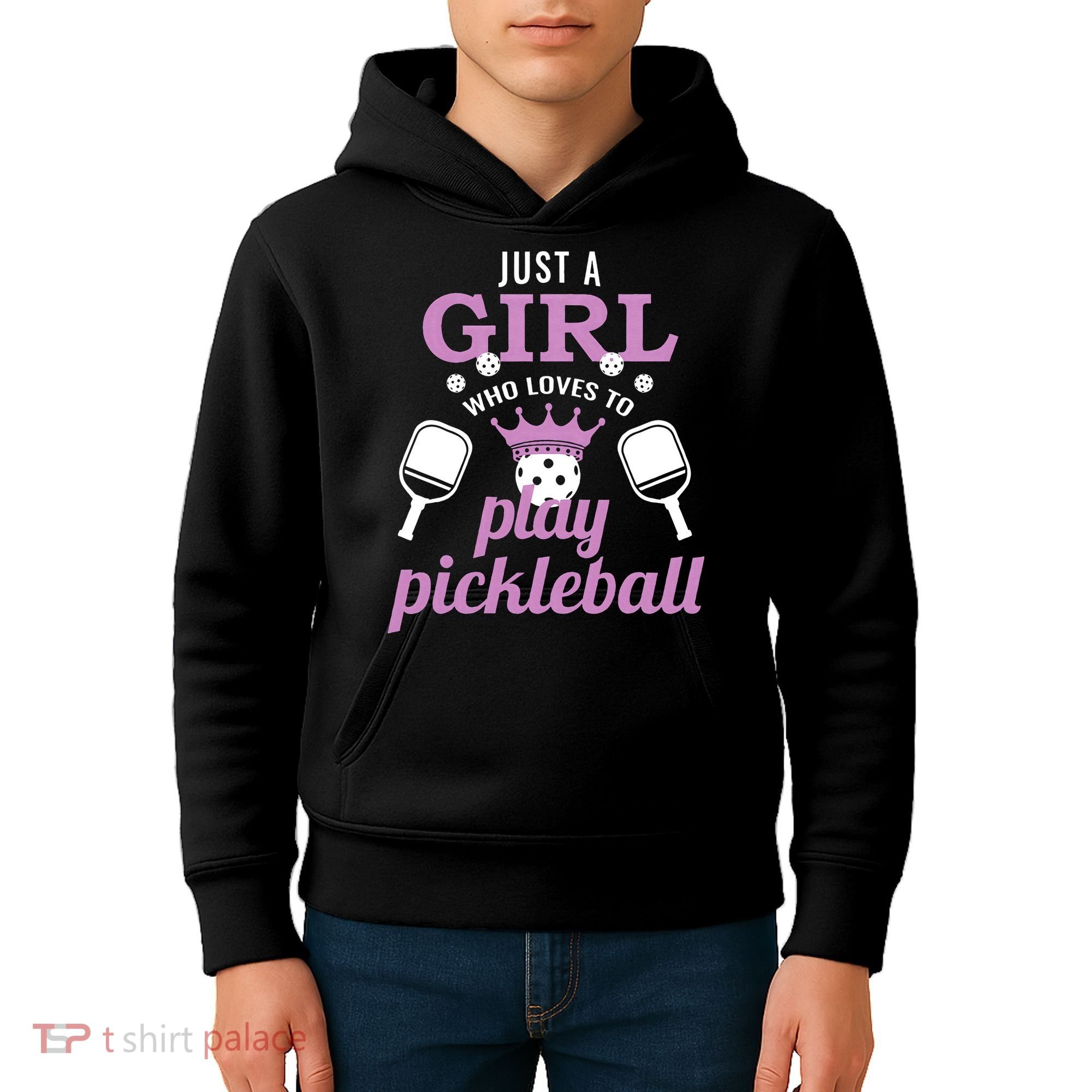 Just a Who Loves to Play Pickleball Funny Kids Hoodie