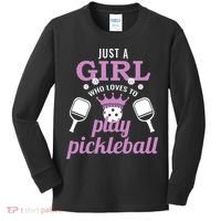 Just a Who Loves to Play Pickleball Funny Kids Long Sleeve Shirt thumb 0