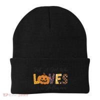 Just A Who Loves Halloween Pumpkin Ghost Black Cat Gift Beanie thumb 0