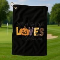 Just A Who Loves Halloween Pumpkin Ghost Black Cat Gift Golf Towel thumb 1