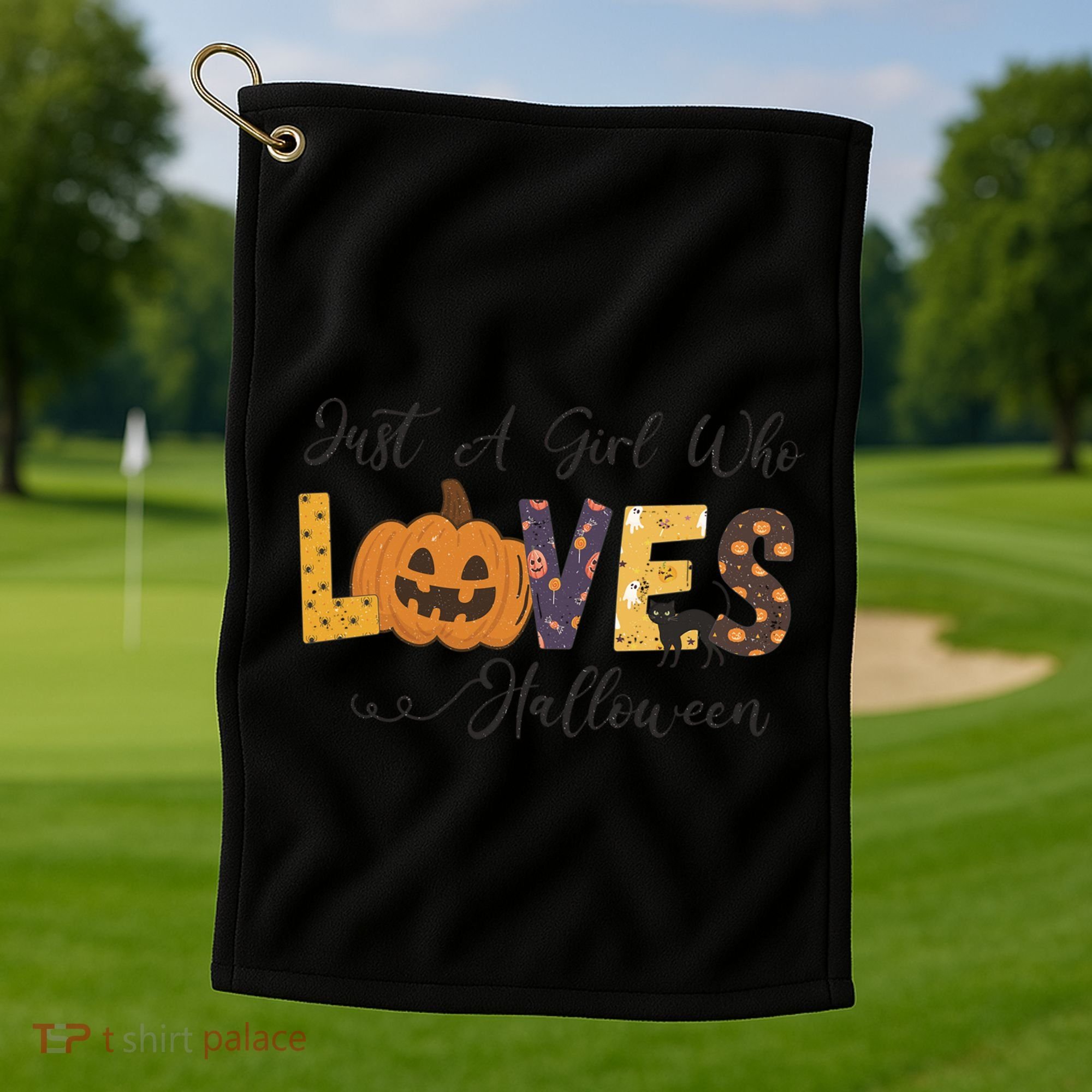 Just A Who Loves Halloween Pumpkin Ghost Black Cat Gift Golf Towel