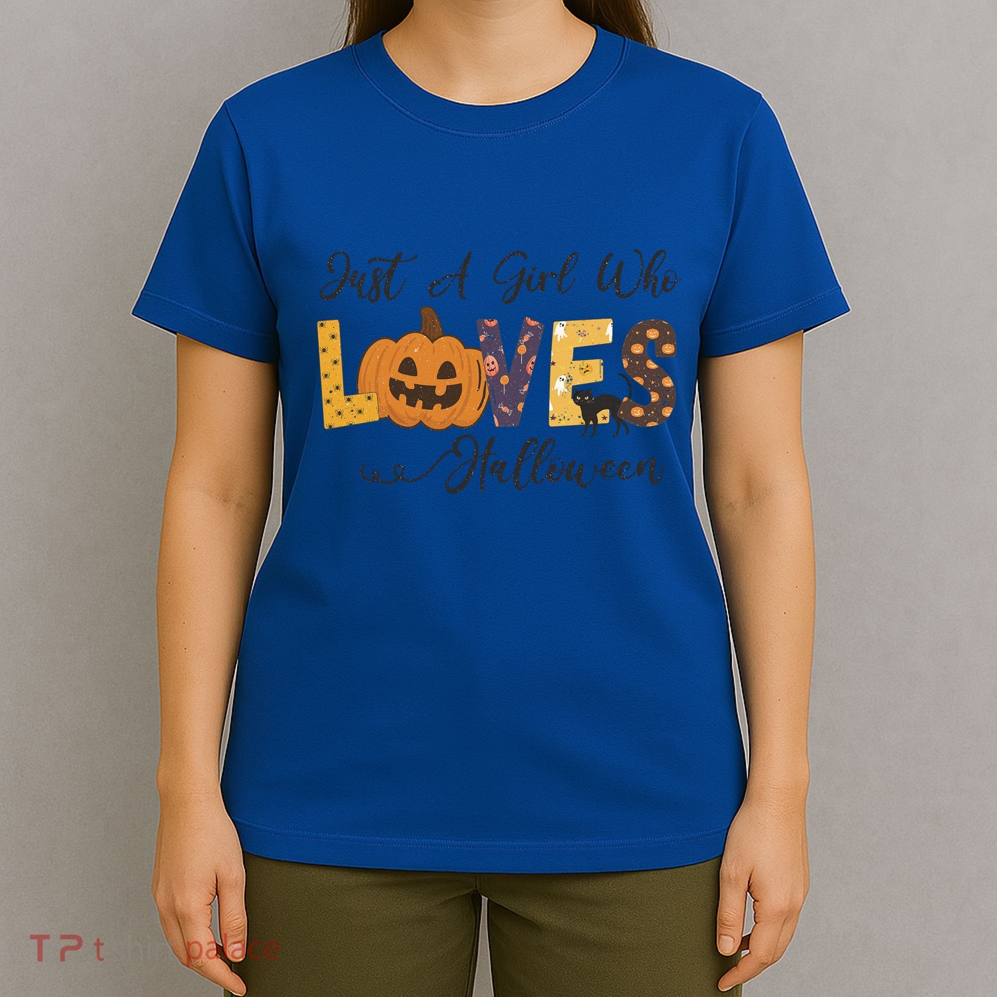 Just A Who Loves Halloween Pumpkin Ghost Black Cat Gift T-Shirt