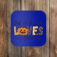 Just A Who Loves Halloween Pumpkin Ghost Black Cat Gift Coaster thumb 0