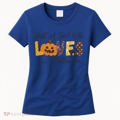 Just A Who Loves Halloween Pumpkin Ghost Black Cat Gift Women's T-Shirt