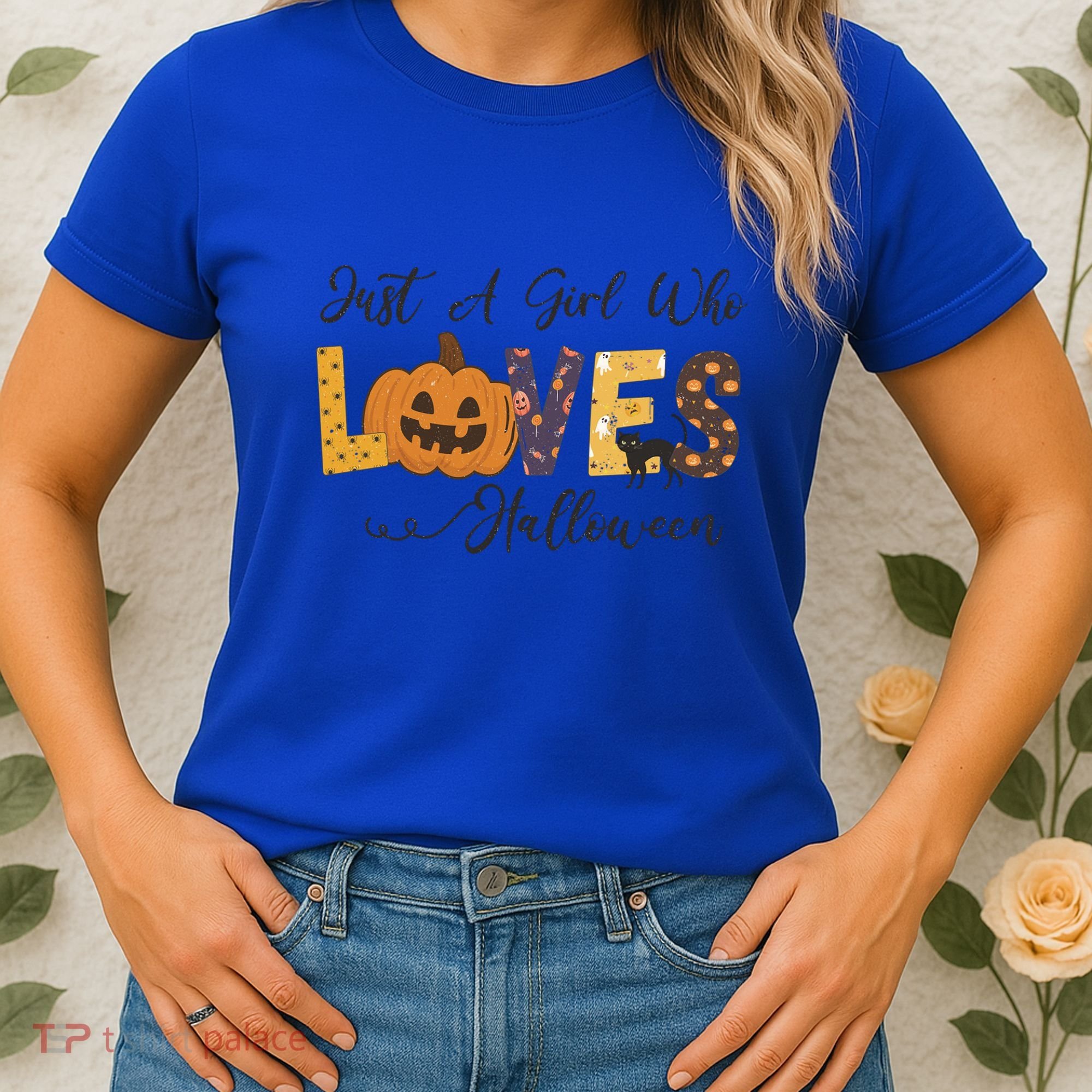 Just A Who Loves Halloween Pumpkin Ghost Black Cat Gift Women's T-Shirt