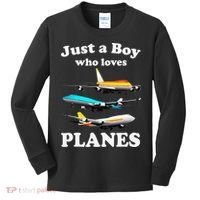 Just A Who Loves Planes Airplane Lover Kids Long Sleeve Shirt thumb 0