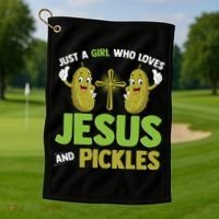 Just A Who Loves Jesus And Pickles Christian Pickles Golf Towel thumb 1