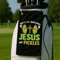 Just A Who Loves Jesus And Pickles Christian Pickles Golf Towel thumb 2