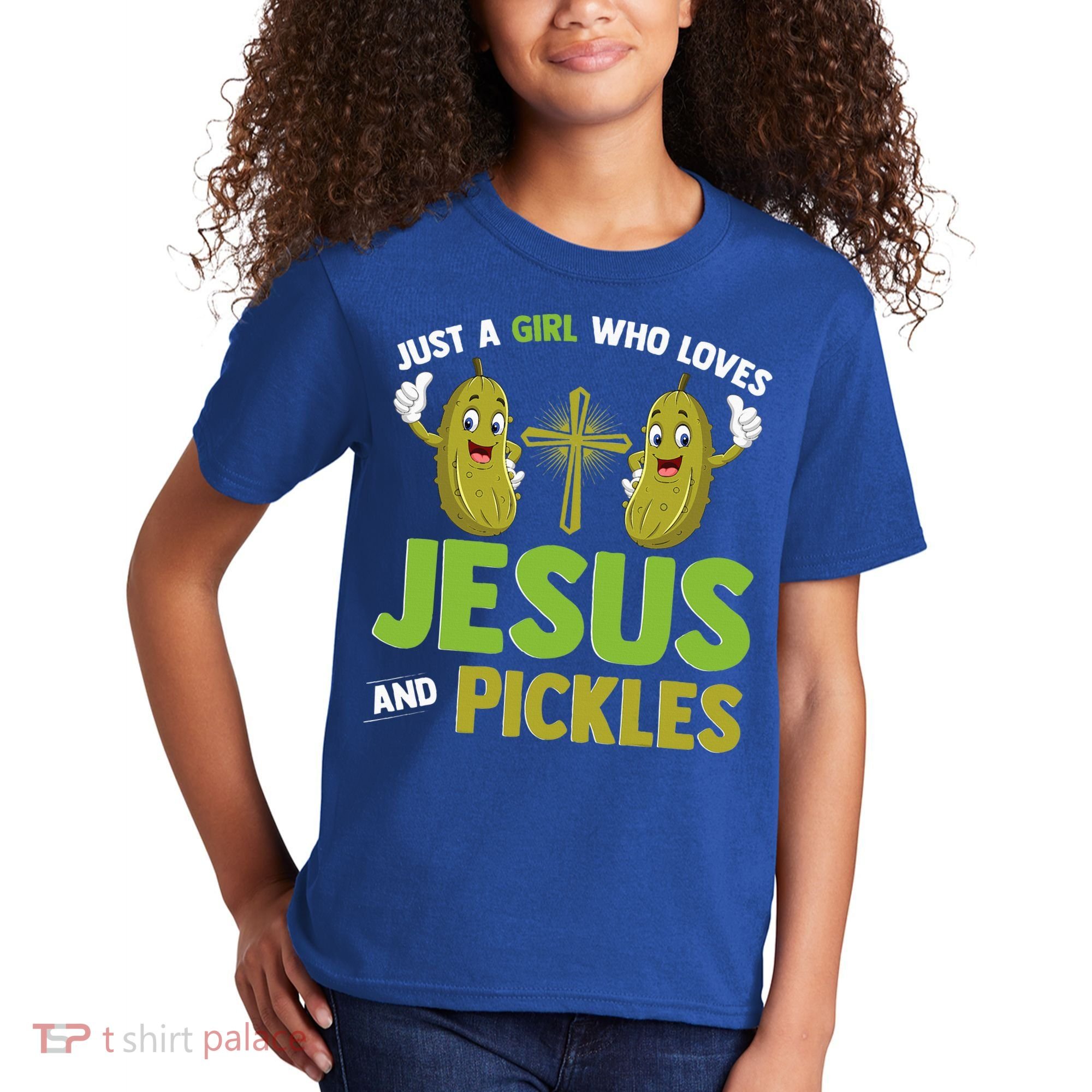 Just A Who Loves Jesus And Pickles Christian Pickles Kids T-Shirt