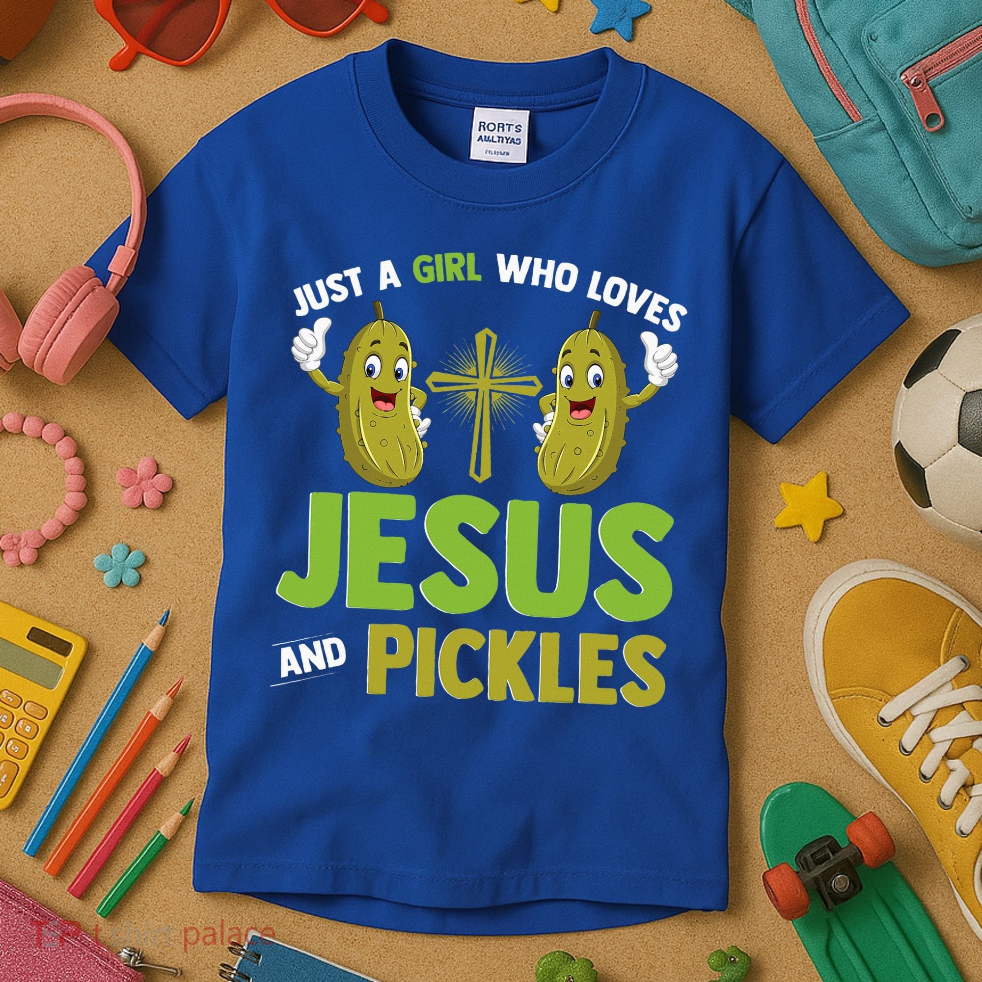 Just A Who Loves Jesus And Pickles Christian Pickles Kids T-Shirt