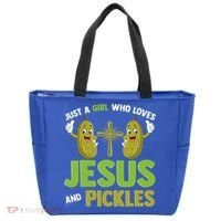 Just A Who Loves Jesus And Pickles Christian Pickles Tote Bag thumb 0