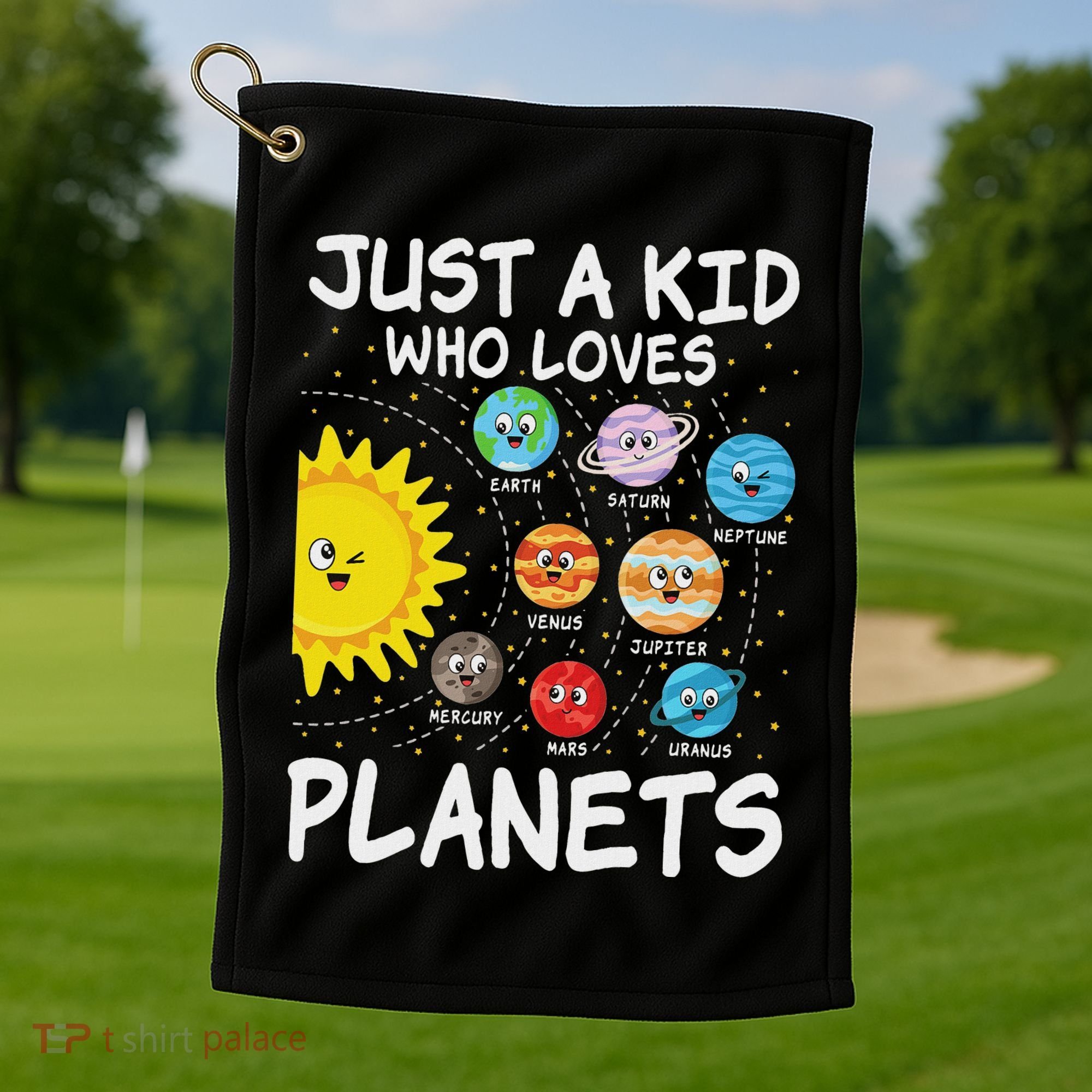 Just A Who Loves Planets Space Solar System Boy Girl Golf Towel