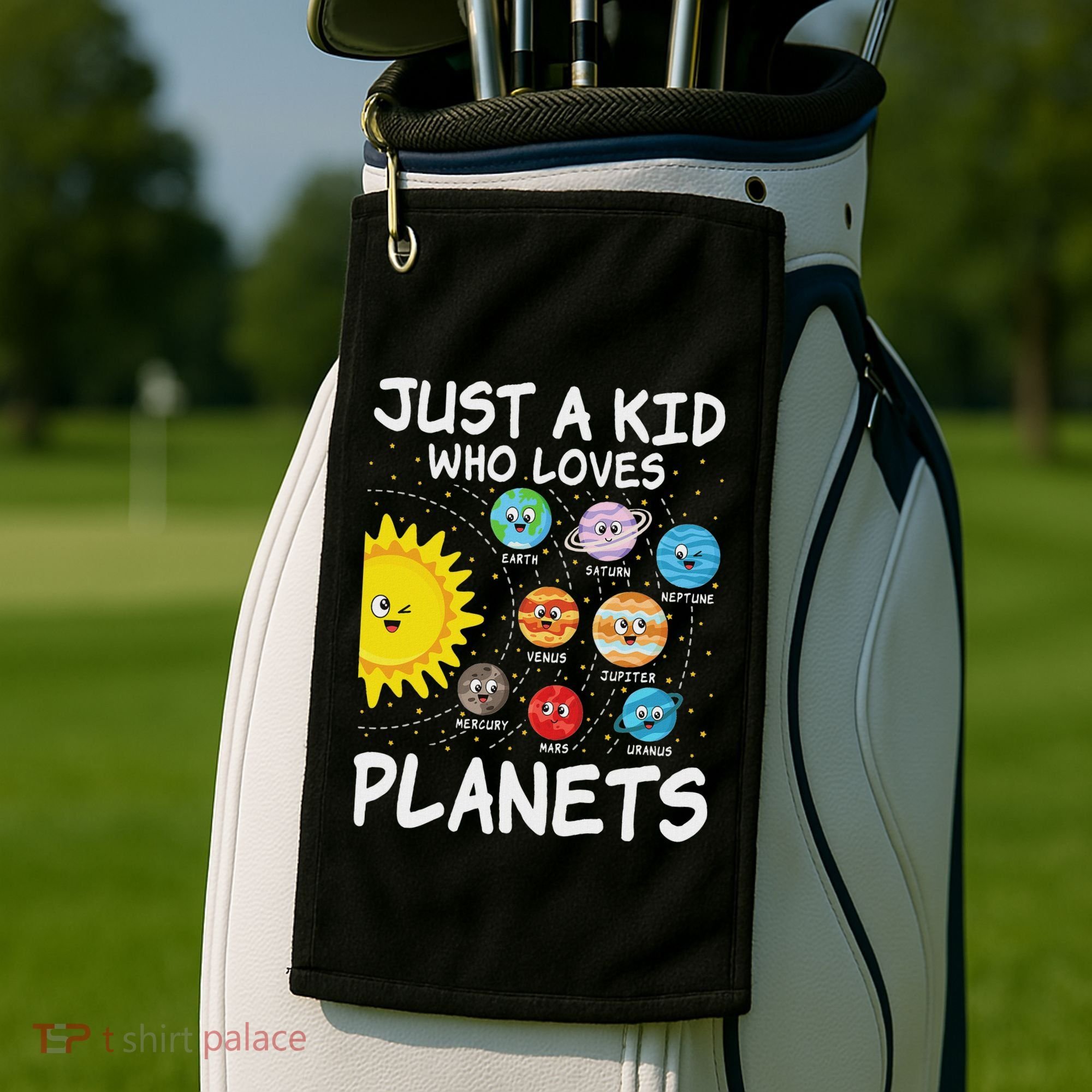 Just A Who Loves Planets Space Solar System Boy Girl Golf Towel